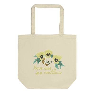 Kappa Alpha Theta Love One Another Eco Tote Bag in natural oyster shown flat