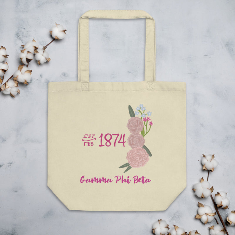 Gamma Phi Beta 1874 Founders Day Eco Tote Bag n natural oyster shown flat
