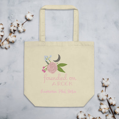 Gamma Phi Beta Founded on a Rock Eco Tote Bag in natural oyster shown flat