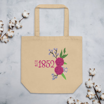 Phi Mu 1852 Eco Tote Bag shown flat with cotton