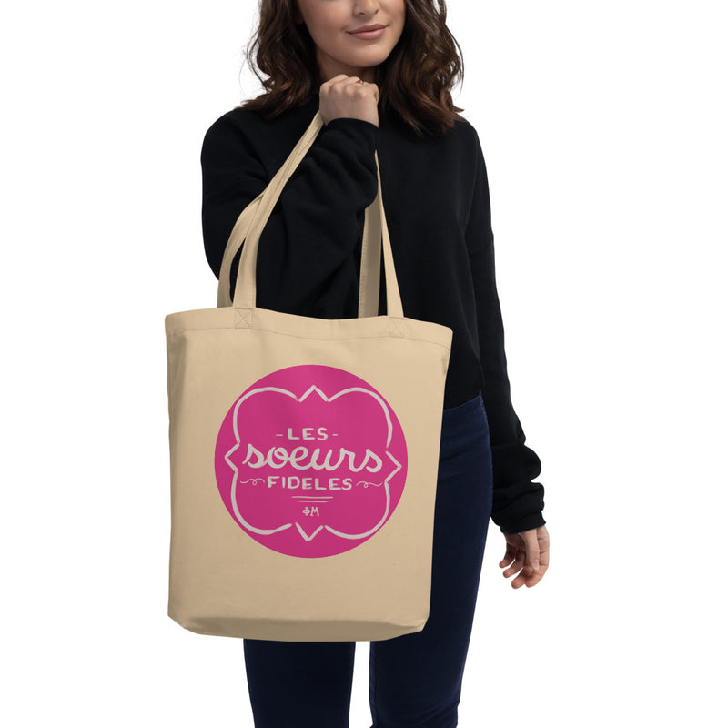 Phi Mu Les Soeurs Fideles Motto Eco Tote Bag in natural oyster