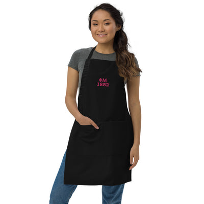Phi Mu 1852 Founding Date Embroidered Apron in black full length
