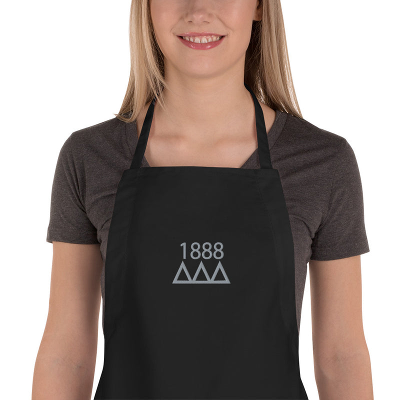 Tri Delta 1888 Founding Year Embroidered Apron in black close up