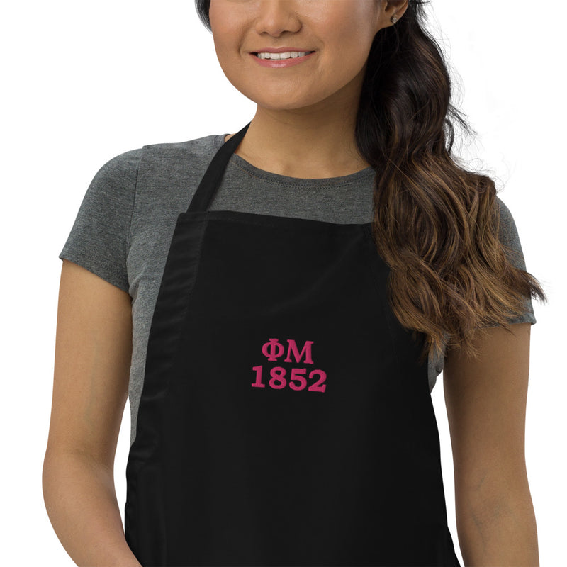 Phi Mu 1852 Founding Date Embroidered Apron in black