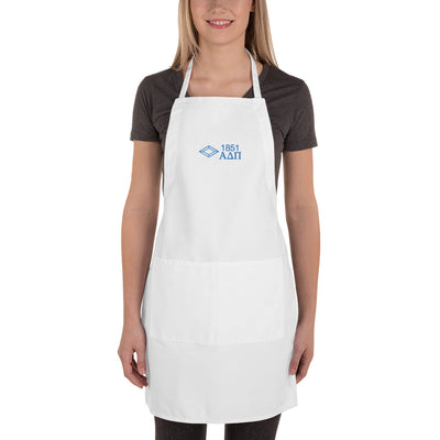 Alpha Delta Pi 1851 Founding Year Embroidered Apron shown in white in full view