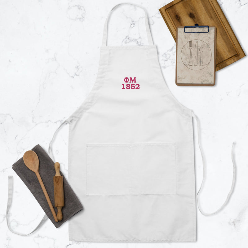 Phi Mu 1852 Founding Date Embroidered Apron in kitchen scene