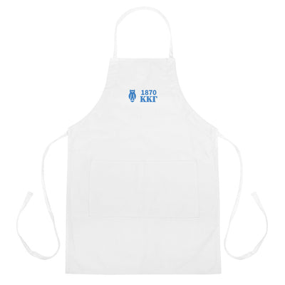 Kappa Kappa Gamma 1870 Owl Embroidered Apron in white shown full length