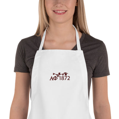 Alpha Phi 1872 Embroidered Ivy Apron in white with maroon thread