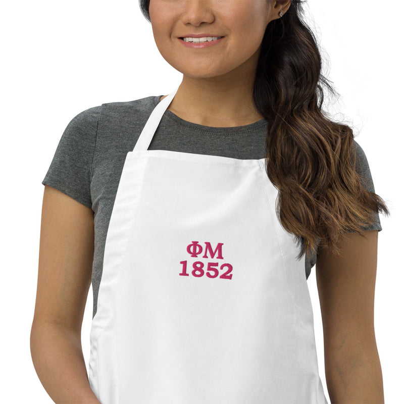Phi Mu 1852 Founding Date Embroidered Apron in white