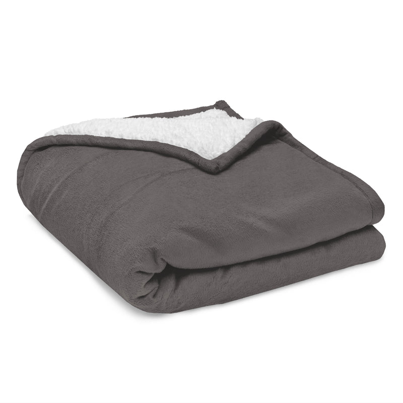 Tri Delta Plush Embroidered Sherpa Blanket in gray folded