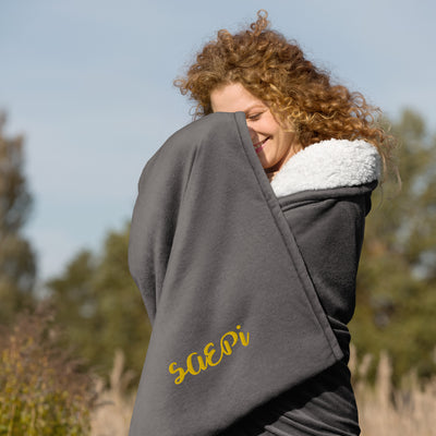 Sigma Alpha Epsilon Pi Embroidered Sherpa Blanket in gray on model