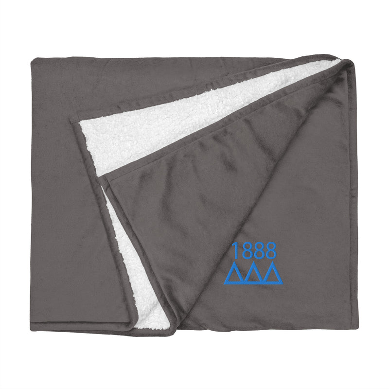 Tri Delta Plush Embroidered Sherpa Blanket in gray flat