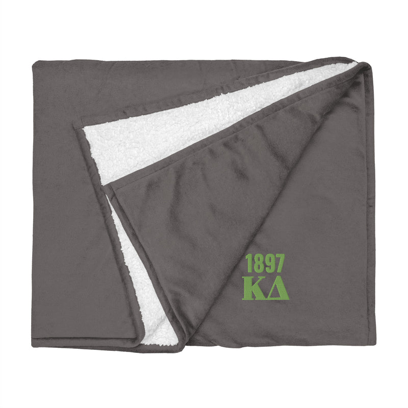 Kappa Delta Plush Embroidered Sherpa Blanket in gray flat