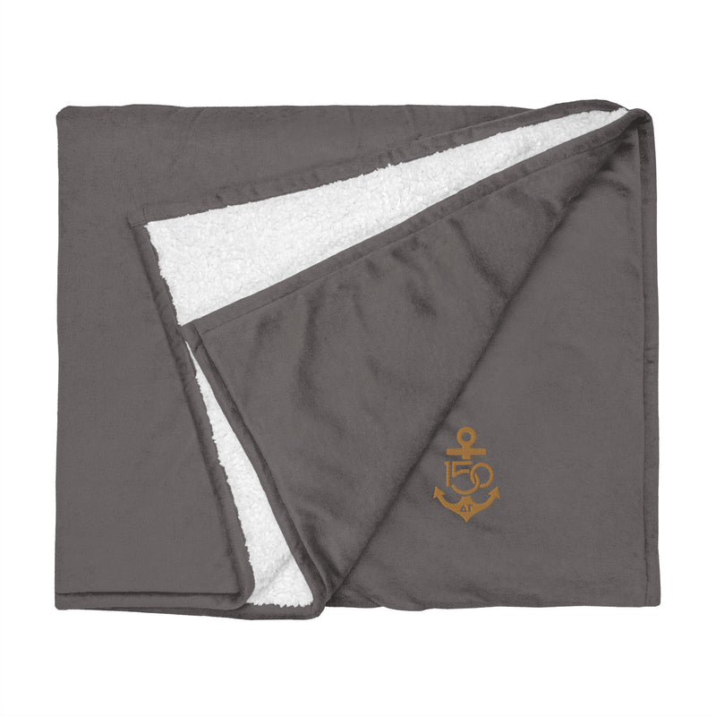 Delta Gamma 150th Plush Embroidered Sherpa Blanket in gray flat