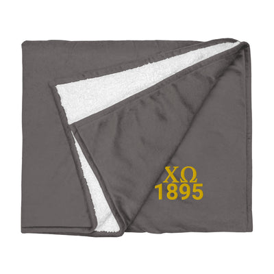 Chi Omega Plush Embroidered Sherpa Blanket in gray flat