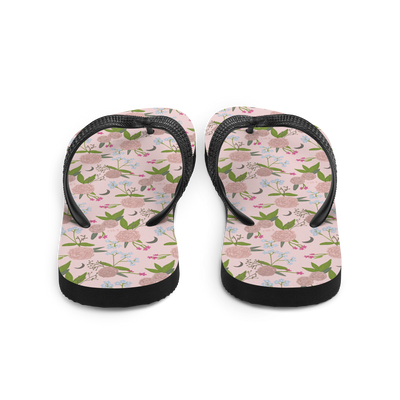 Gamma Phi Beta Pink Floral Flip-Flops showing rear view of sorority flip flops