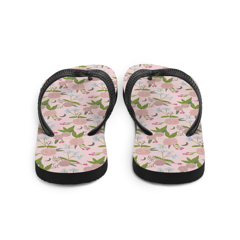 Gamma Phi Beta Pink Floral Flip-Flops showing rear view of sorority flip flops