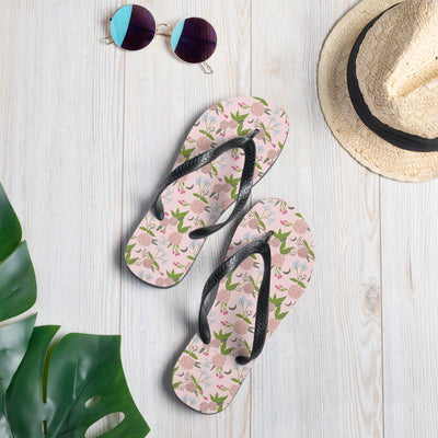 Gamma Phi Beta Pink Floral Flip-Flops in lifestyle setting