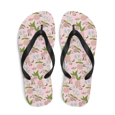 Gamma Phi Beta Pink Floral Flip-Flops in blush pink shown in top view