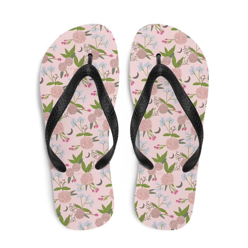 Gamma Phi Beta Pink Floral Flip-Flops in blush pink shown in top view