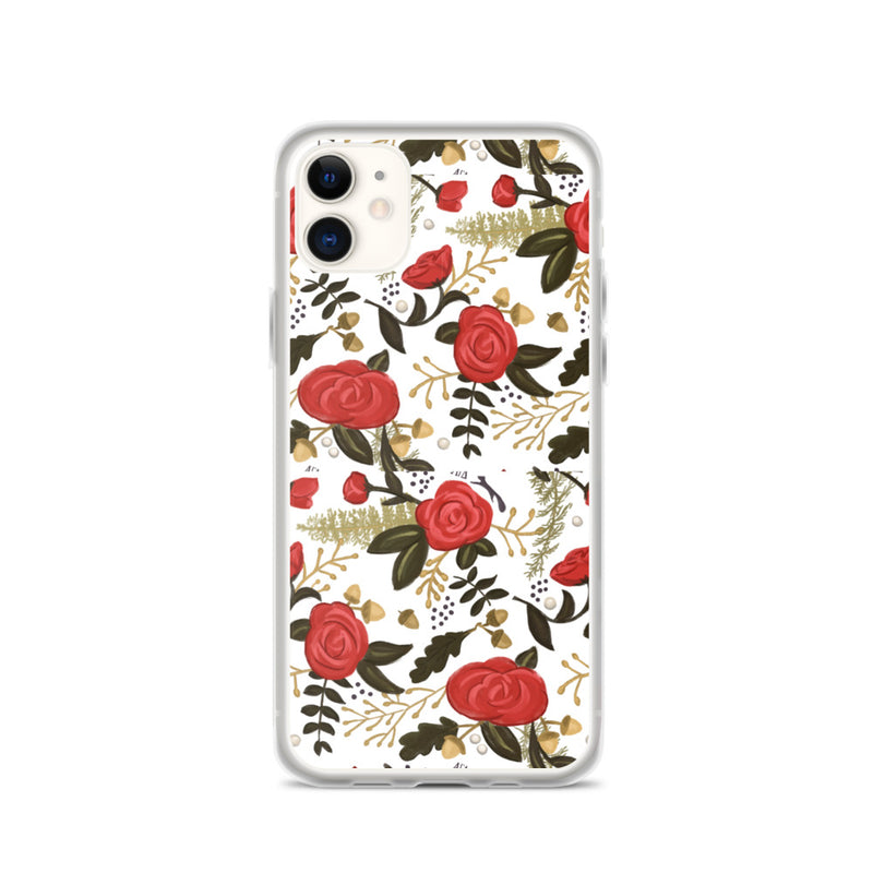 Alpha Gamma Delta Red Rose Floral Print White iPhone 11 Case