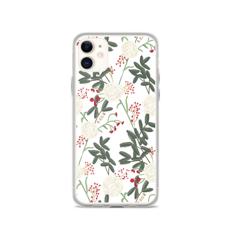 Chi Omega White Carnation Floral Pattern iPhone Case