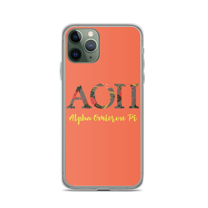 Alpha Omicron Pi Greek Letters Coral iPhone Case