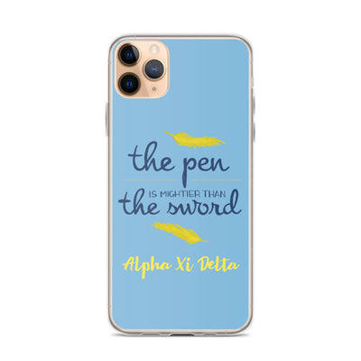 Alpha Xi Delta Pen is Mightier Blue iPhone Case