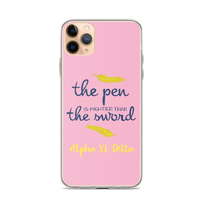 Alpha Xi Delta The Pen is Mightier Than the Sword Pink iPhone Case