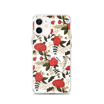 Alpha Gamma Delta Red Rose Floral Print White iPhone 12 Case