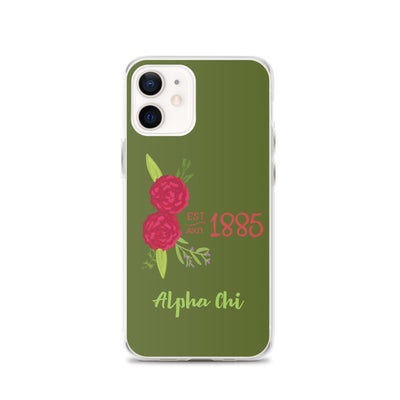 Alpha Chi Omega 1885 Founding Date olive green iPhone 12 case