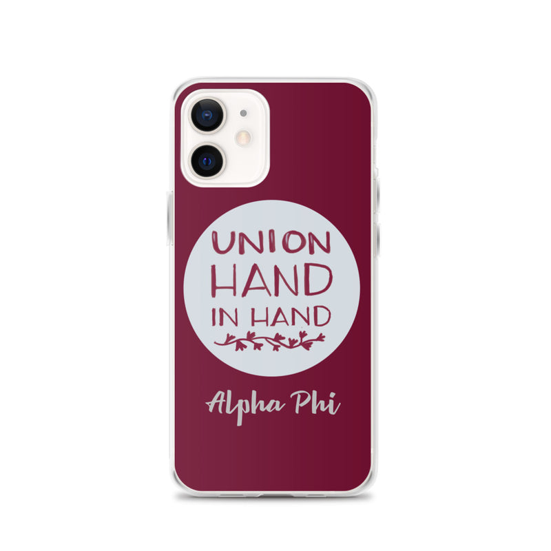 Alpha Phi Union Hand in Hand Bordeaux iPhone Case