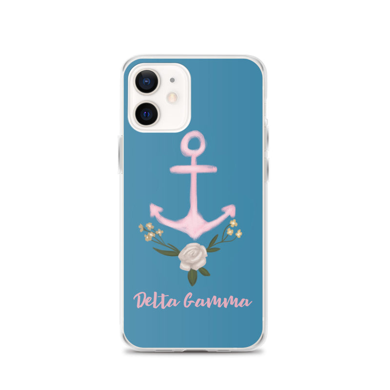 Delta Gamma iphone case with Pink Anchor for iPhone 12.