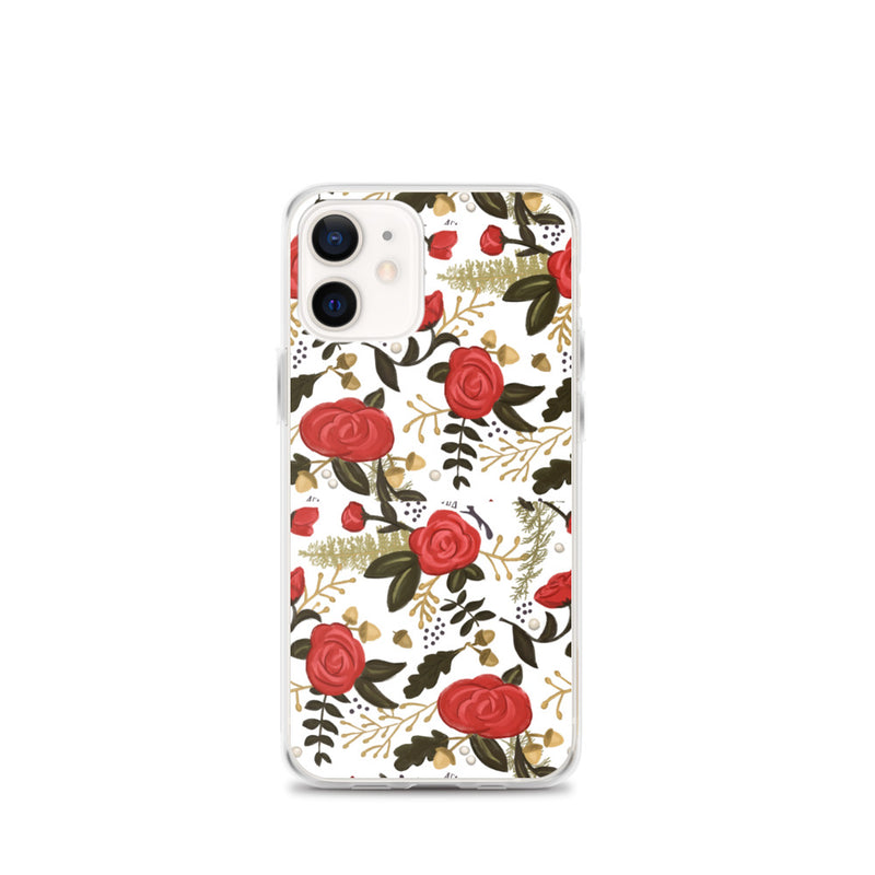 Alpha Gamma Delta Red Rose Floral Print White iPhone 12 mini Case