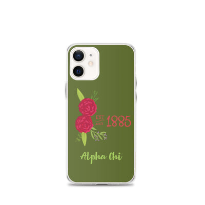 Alpha Chi Omega 1885 Founding Date olive green iPhone 12 mini  case