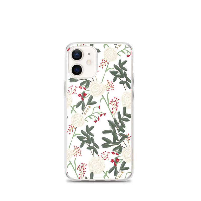Chi Omega White Carnation Floral Pattern iPhone Case
