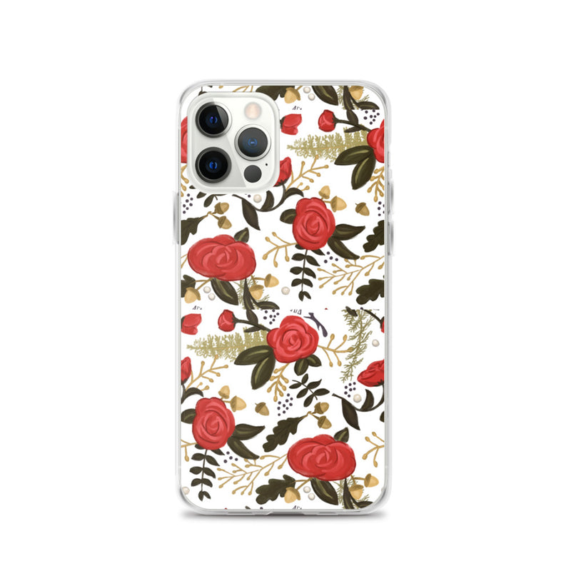 Alpha Gamma Delta Red Rose Floral Print White iPhone 12 Pro Case