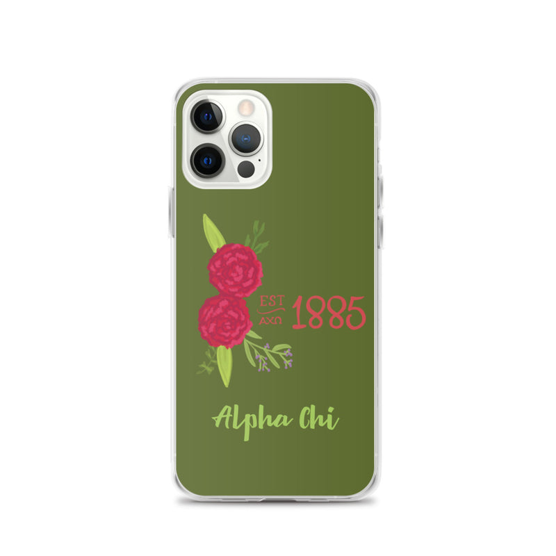 Alpha Chi Omega 1885 Founding Date olive green iPhone 12 Pro case