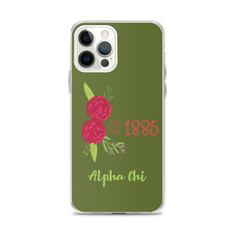 Alpha Chi Omega 1885 Founding Date olive green iPhone 12 Pro Max case