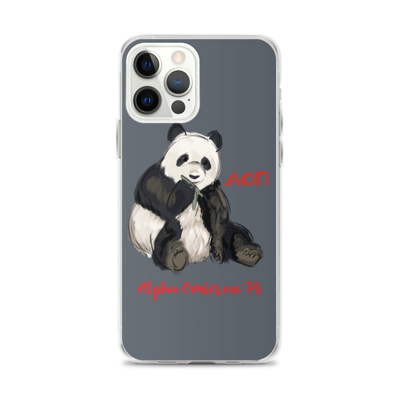 Alpha Omicron Pi Panda Gray iPhone Case