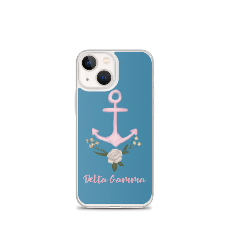 Delta Gamma iphone case with Pink Anchor for iPhone 13 mini.