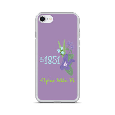 Alpha Delta Pi Founders Day iPhone Case in purple shown on iPhone 7 or 8
