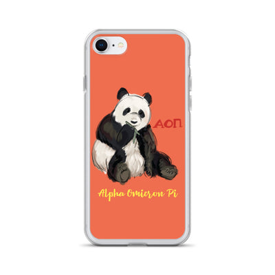 Alpha Omicron Pi Panda Coral iPhone Case shown on iPhone 7 and 8