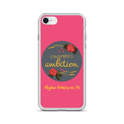 Alpha Omicron Pi Inspire Ambition Pink iPhone Case shown on iPhone 7 and 8