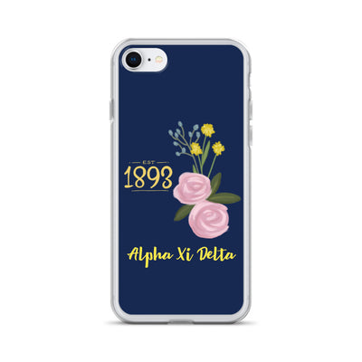 Alpha Xi Delta Founders Day Navy Blue iPhone Case shown on iPhone 7 and 8