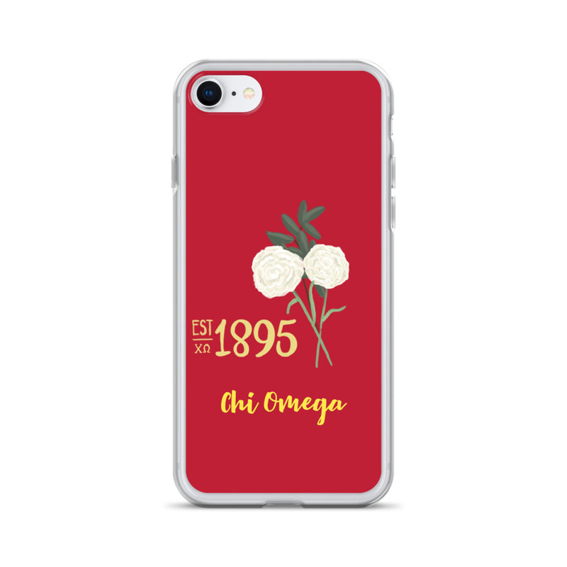 Chi Omega 1895 Founders Day iPhone Case shown on iPhone 7 and 8