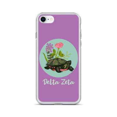 Delta Zeta Tortoise Purple iPhone Case shown on an iPhone 7 and 8