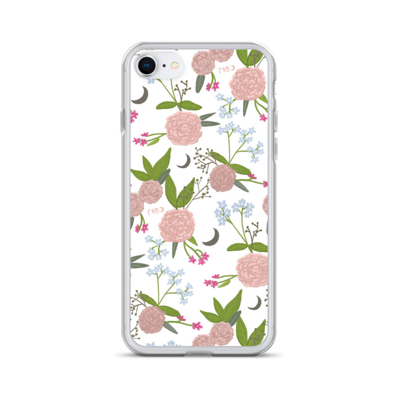 Gamma Phi Beta White Carnation Floral Print iPhone Case