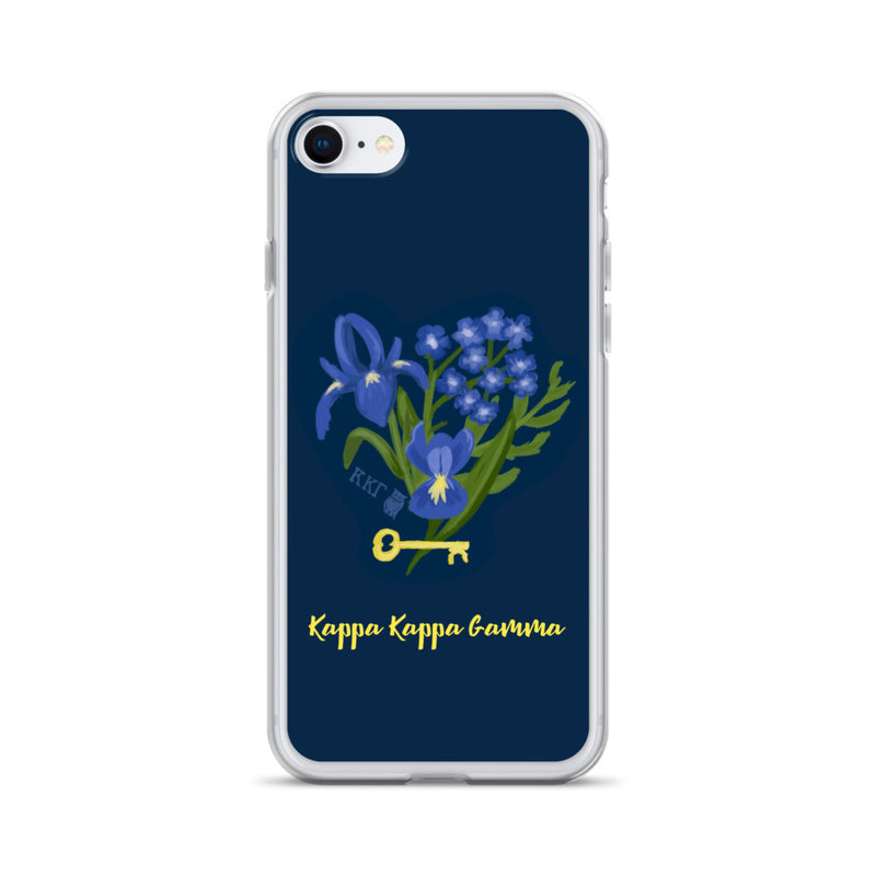 Kappa Kappa Gamma Fleur de Lis and Key iPhone Case, Dark Blue in iphone 7 or 8