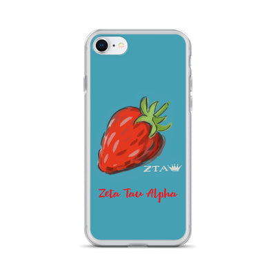 Zeta Tau Alpha Strawberry iPhone Case, Turquoise shown on iPhone 7 or iPhone 8